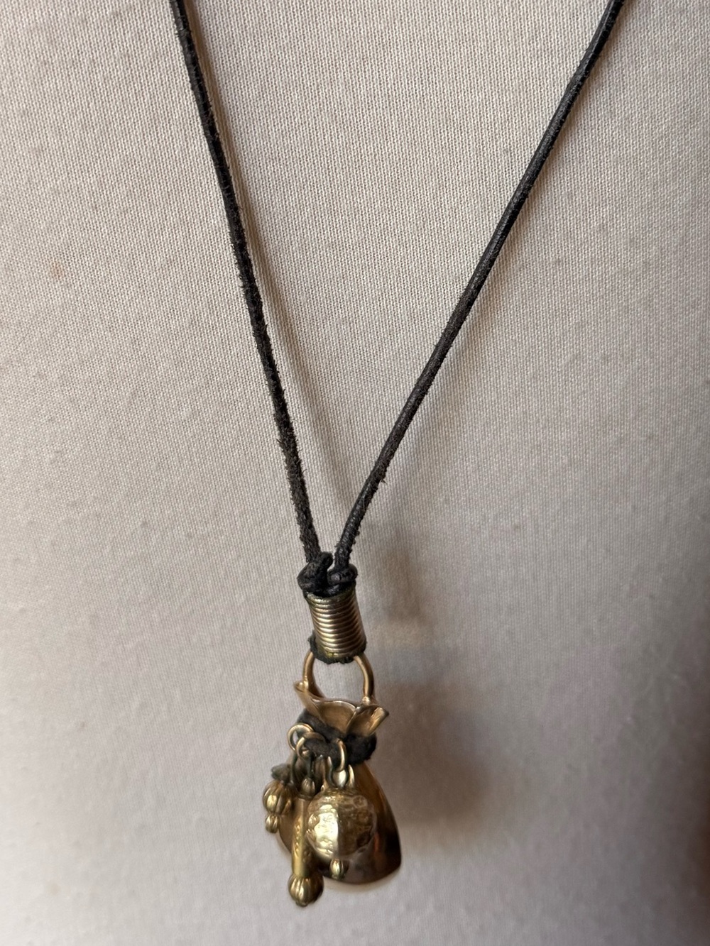 Cord Necklace with Brass Charm Pendant